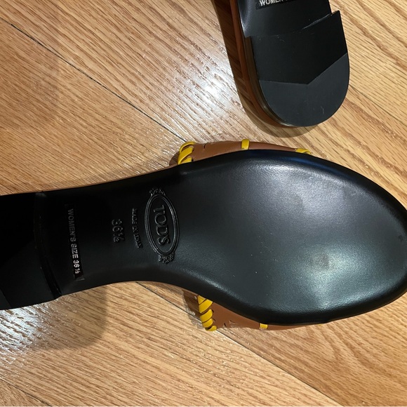 Auth TOD'S - Brown Dark yellow Leather Women's Sandals sz 6.5 - Picture 4 of 7
